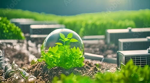 Renewable, green energy and save energy. Ecology, Sustainable clean industrial factories, Green Globe with renewable energy sources icon, and green electricity concept