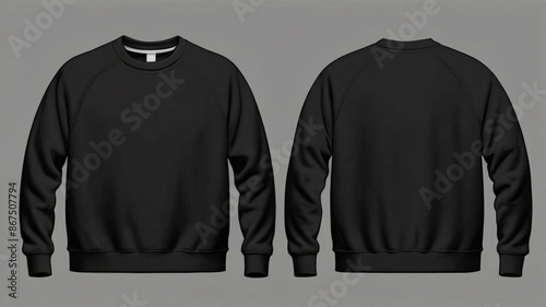 Blank sweatshirt mock up front and back view in color black template . crew neck mock up Created Generative Al