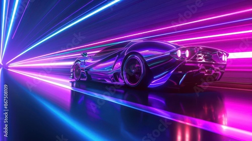 synthwave inspired futuristic car driving at night with purple neon glow digital art