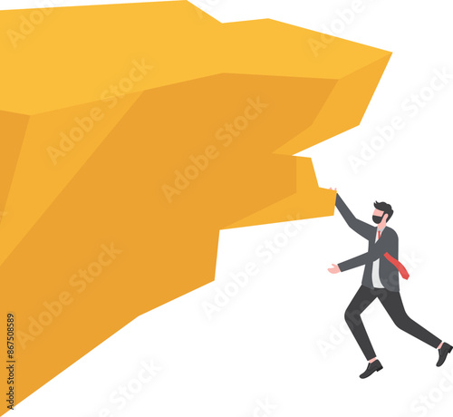 Businessman hanging on a cliff, business concept illustration,

