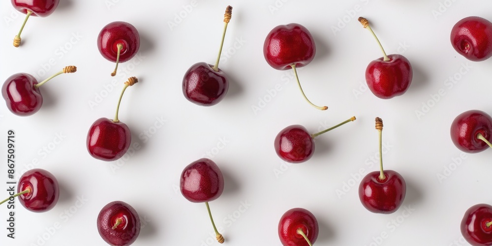 Neatly organized cherries isolated on white background Neatly organized cherries isolated on white background