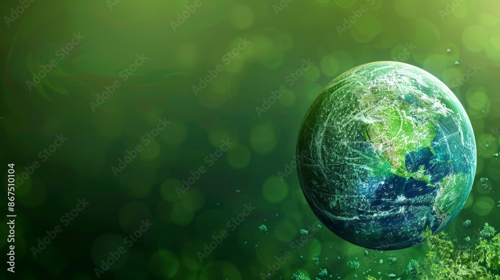 Globe Earth in Motion with Green Blurred Background Globe Earth in Motion with Green Blurred Background