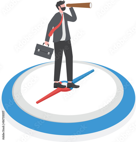 A businessman standing on a compass, business concept illustration,

