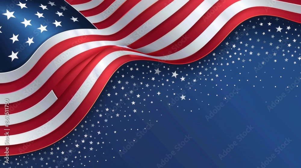 An image of the American flag gracefully waving with stars and sparkles against a vibrant blue background, symbolizing freedom, hope, and the enduring spirit of the nation. An image of the American flag gracefully waving with stars and sparkles against a vibrant blue background, symbolizing freedom, hope, and the enduring spirit of the nation.