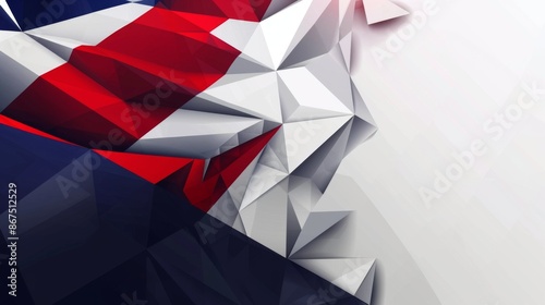 This image features an abstract geometric pattern with red, white, and blue colors, representing a patriotic theme with a modern digital art style suitable for varied designs.