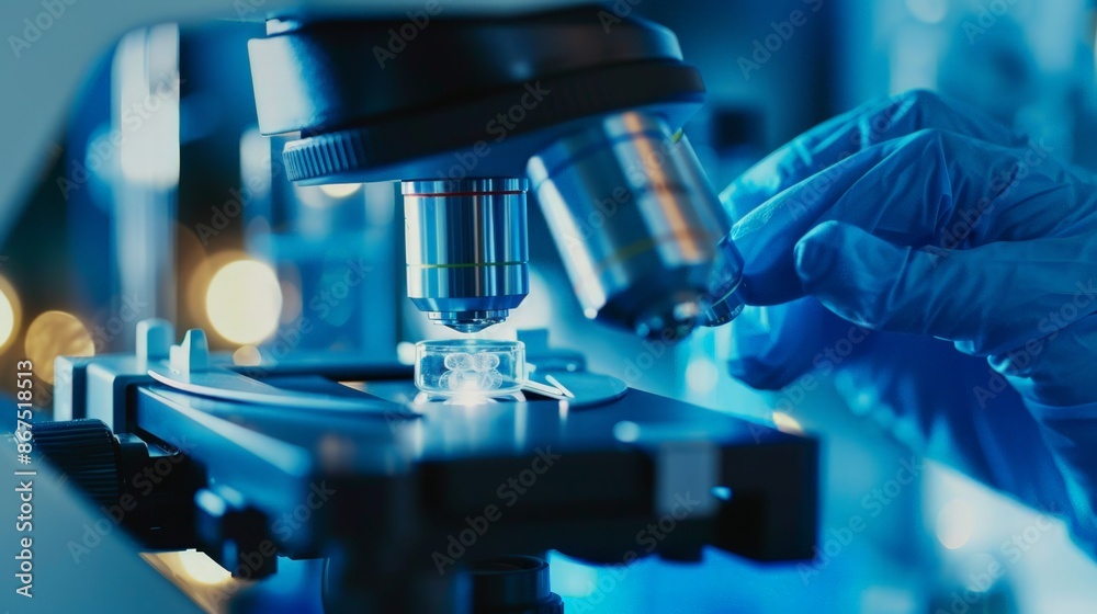 Scientist in Lab Coat Examining Microscope Slide Scientist in Lab Coat Examining Microscope Slide