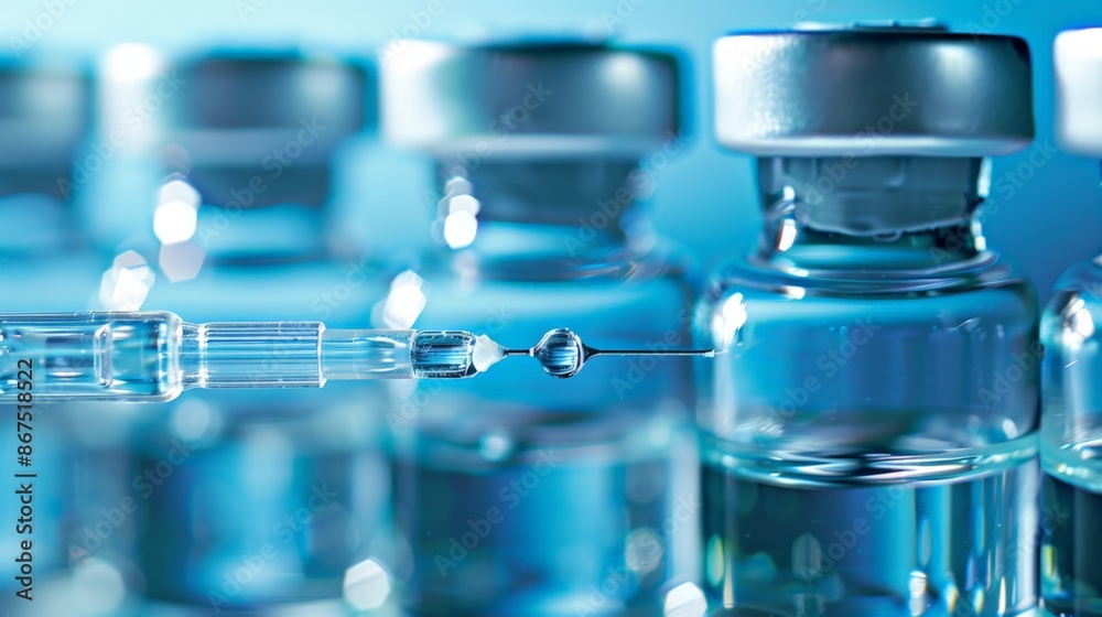 Vaccine Injection: Close-up of a syringe with a needle piercing a vial of liquid, symbolizing immunization or healthcare. Vaccine Injection: Close-up of a syringe with a needle piercing a vial of liquid, symbolizing immunization or healthcare.