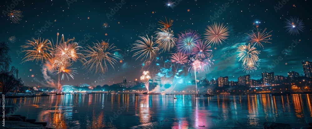 Obraz premium New Year'S Eve Fireworks Celebration