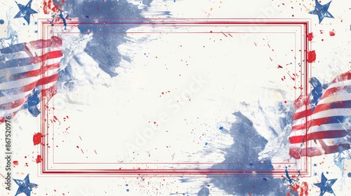 A splattered paint background with American flags, blending a patriotic theme with creative artistry, symbolizing national pride, celebration, and the youthful spirit of USA.
