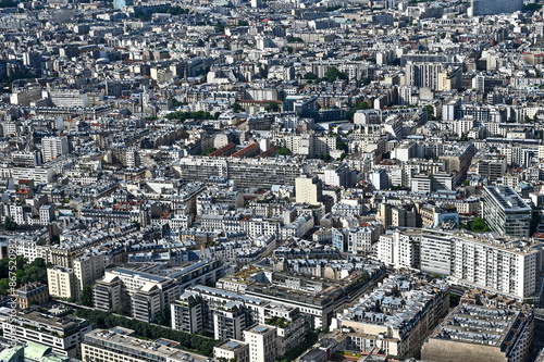 Paris skyline houses streets from above