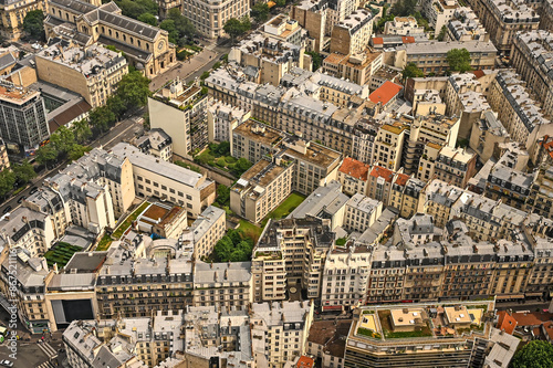 Paris skyline houses streets from above