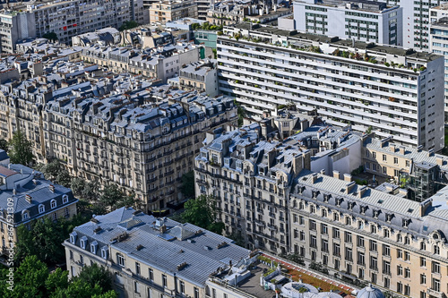 Paris skyline houses streets from above