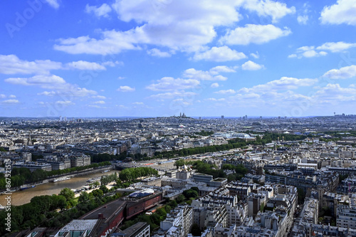 Paris skyline houses streets from above