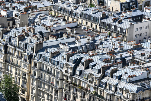 Paris skyline houses streets from above