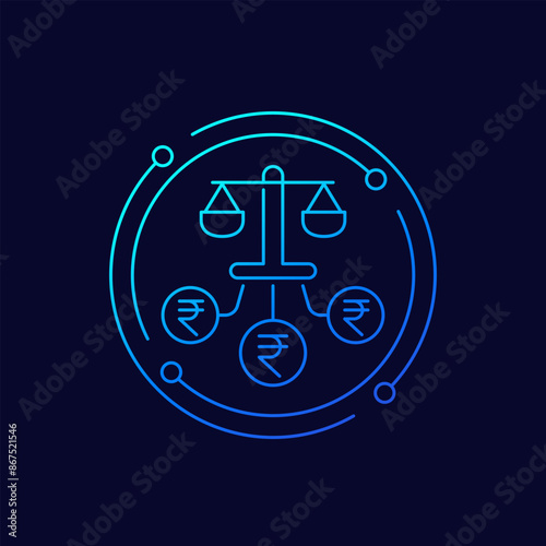 legal costs icon with rupee, linear design