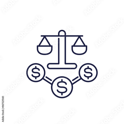 legal costs icon, money for a lawsuit, line vector