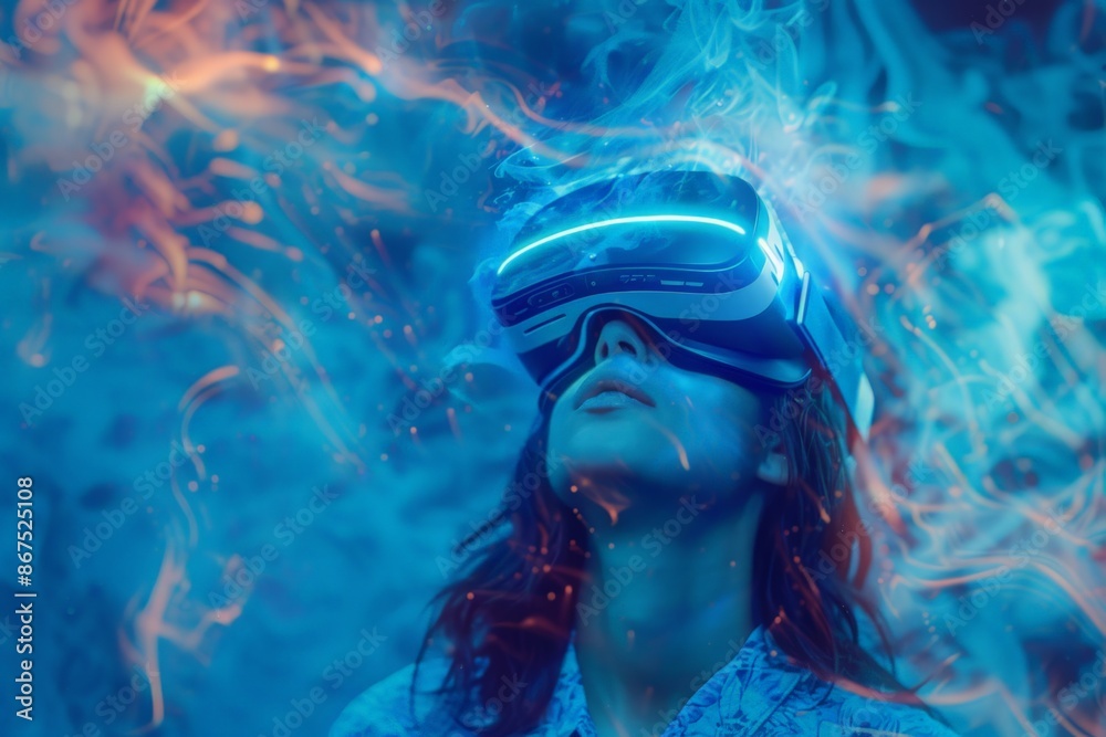 Futuristic VR Experience: Immersive Gaming in a Blurred, Smoke-filled Environment Futuristic VR Experience: Immersive Gaming in a Blurred, Smoke-filled Environment