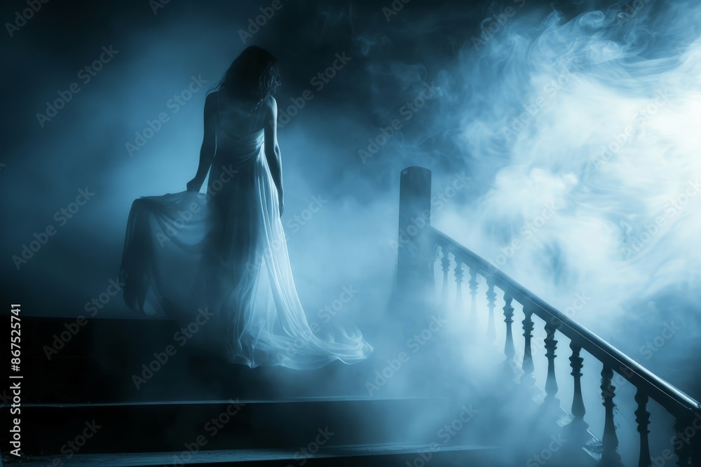 Mystical Bride in Blue Smoke on Staircase Mystical Bride in Blue Smoke on Staircase