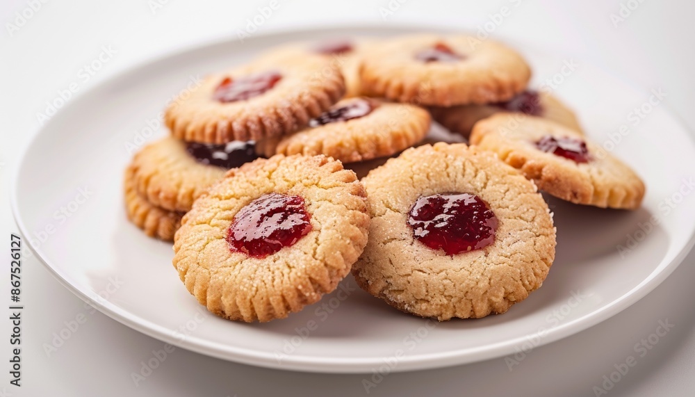 Delicate Homemade Cookies with Jam Filling on White Plate, Organic Healthy Food Delicate Homemade Cookies with Jam Filling on White Plate, Organic Healthy Food