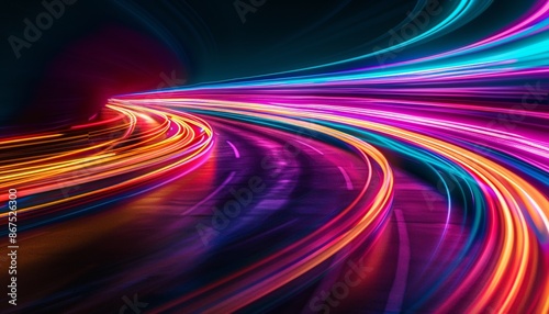 Vibrant Spectrum of Colorful Light Trails Dancing Against Darkness