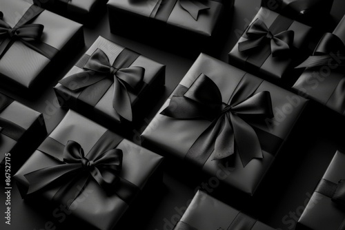 Elegant Gift Wrapping: Black Ribbon and Boxes photo