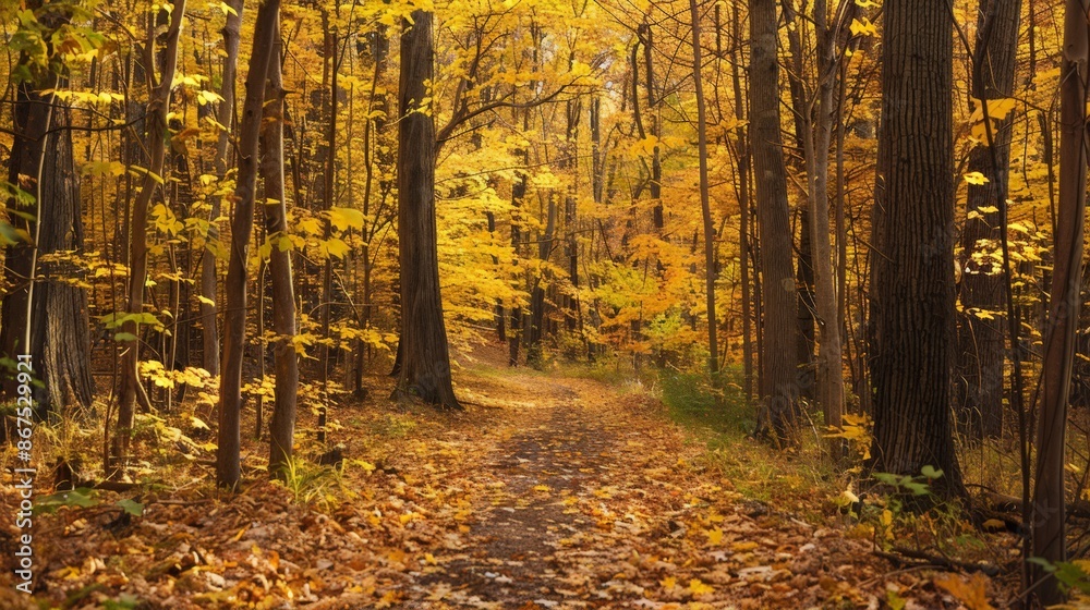 Obraz premium The rustling of leaves in a forest, stirred by a gentle breeze, creates a soothing symphony of natural sounds that calms the mind.