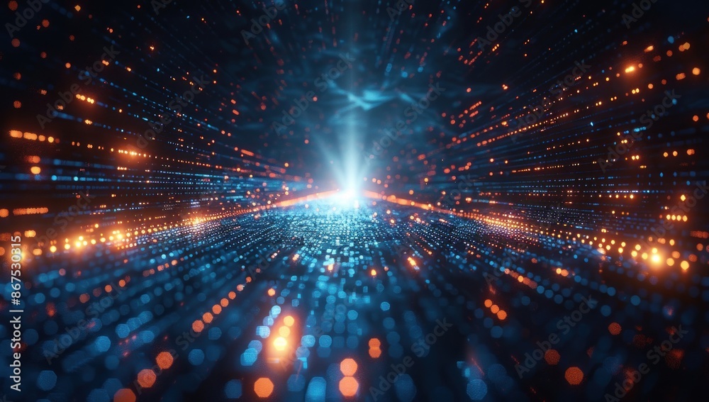 Abstract Digital Tunnel with Orange and Blue Lights Abstract Digital Tunnel with Orange and Blue Lights