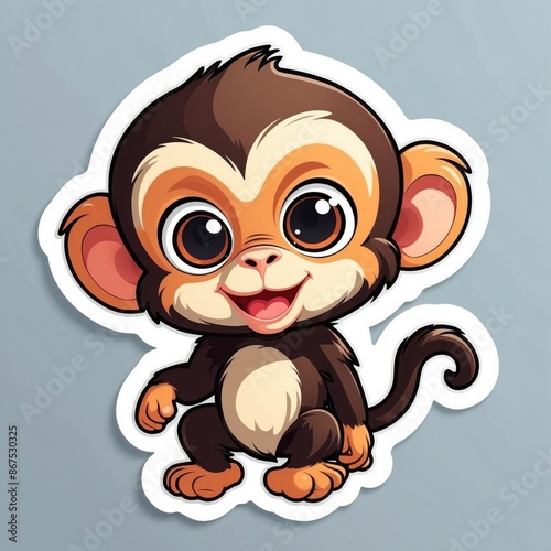 Sticker of an endearing baby monkey in 3D style, isolated on a simple background.