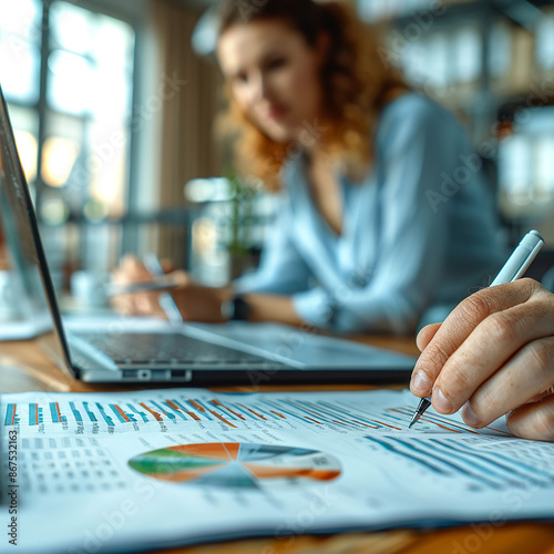 accountant working on desk using calculator, generative ai