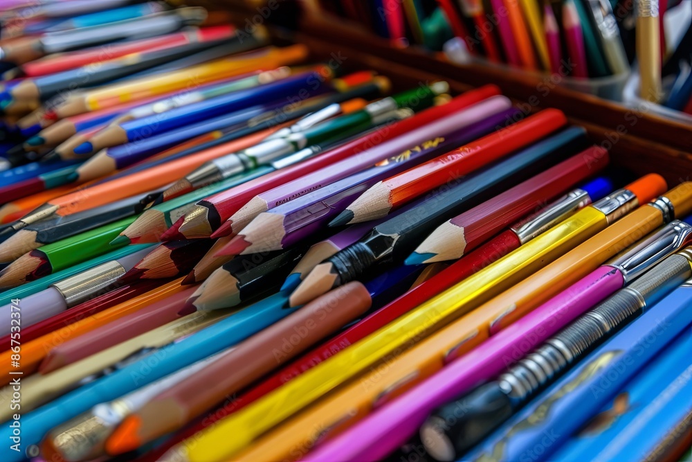 A set of school supplies necessary during school classes, return to school, equipping the student with basic school supplies. A set of school supplies necessary during school classes, return to school, equipping the student with basic school supplies.
