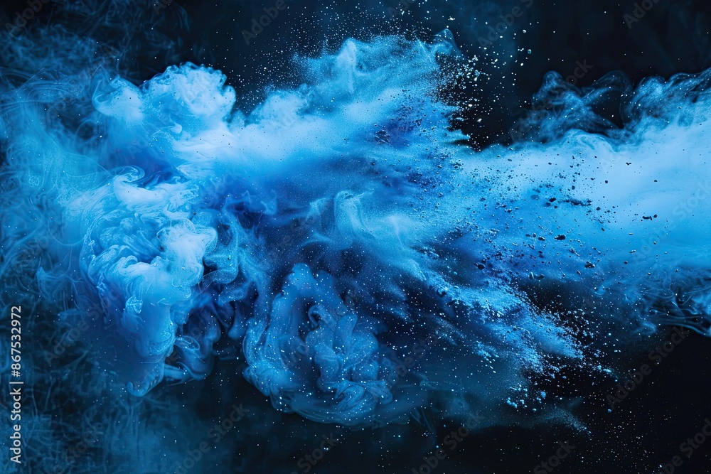 Blue Color Powder Explosion Isolated On Black