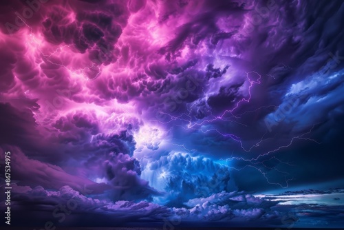 Stormy Sky with Purple and Blue Lightning
