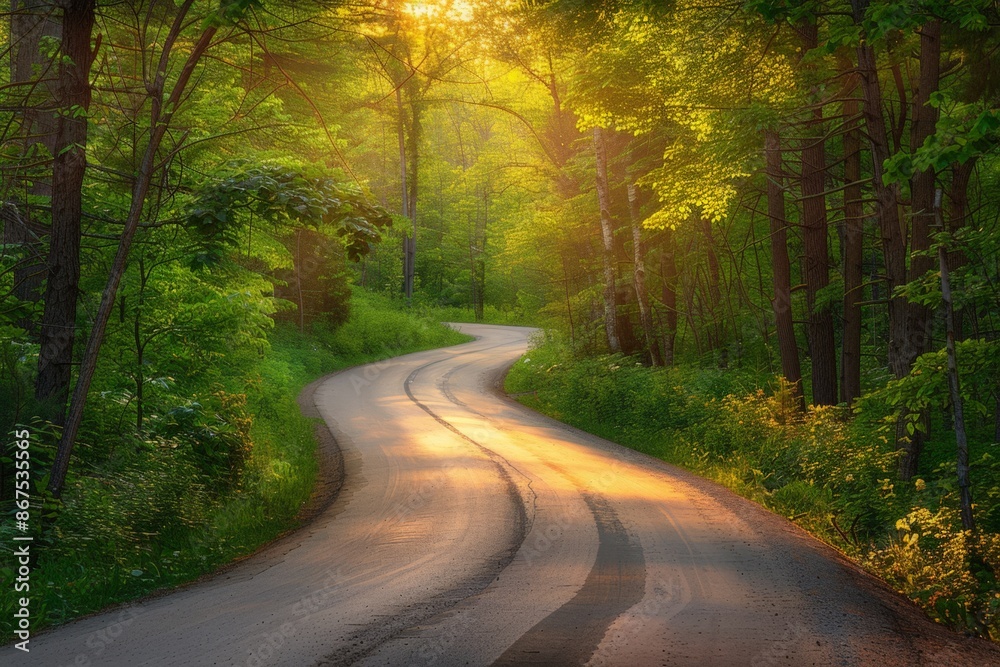 Fototapeta premium Sunlit Country Road Through a Forest