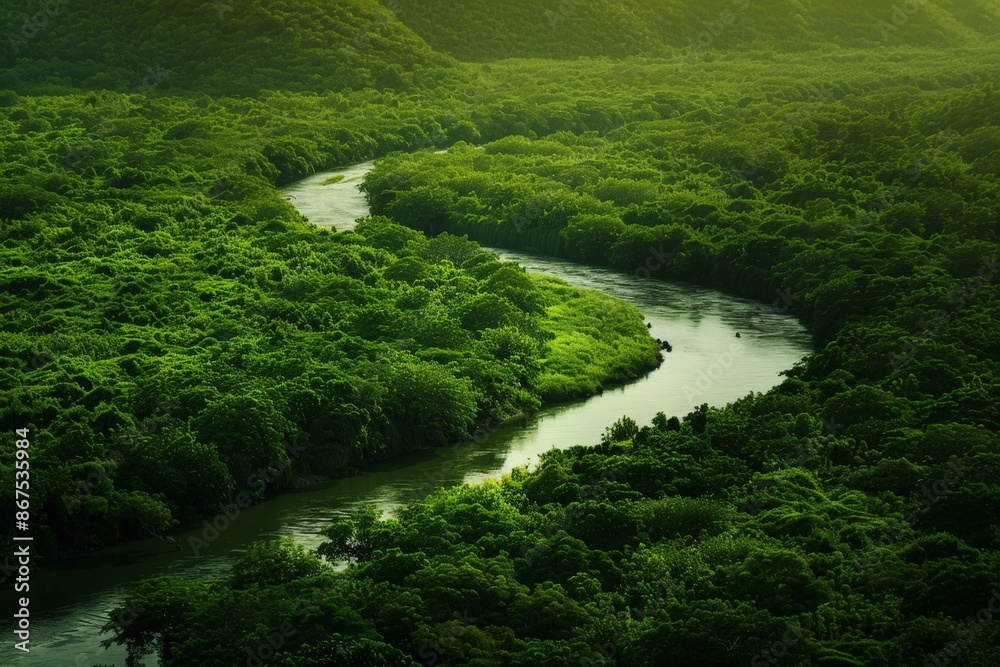 Lush Green River Through a Vibrant Forest Lush Green River Through a Vibrant Forest