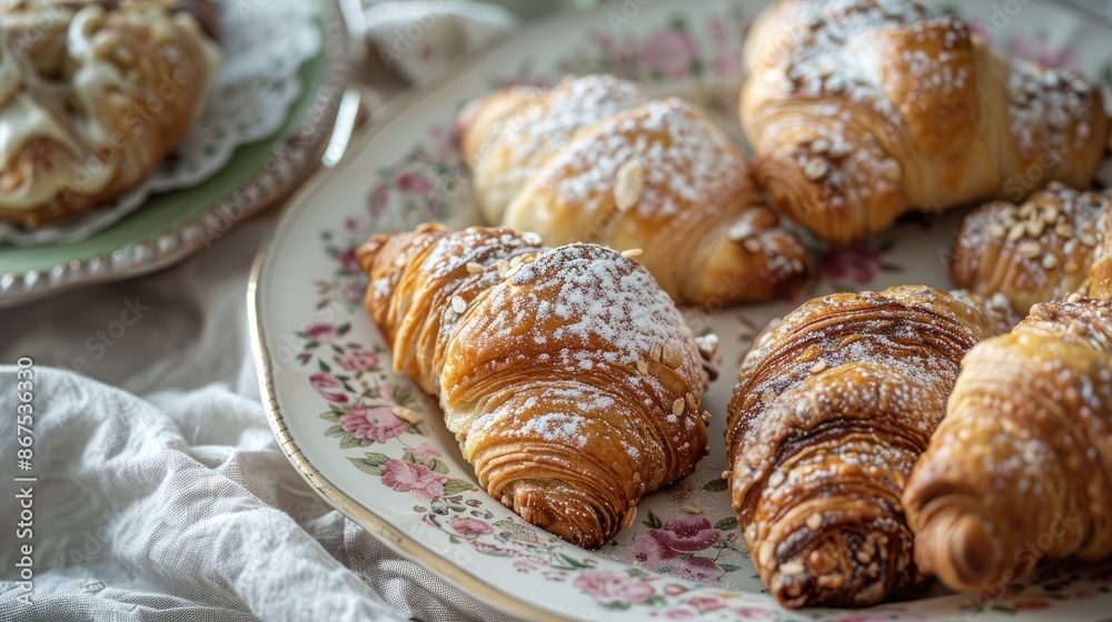 A collection of freshly baked whole wheat pastries on a vintage plate with a delicate floral pattern