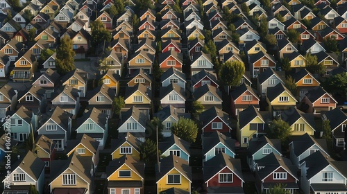 Rows of unsold real estate properties, over supply, housing market excess
