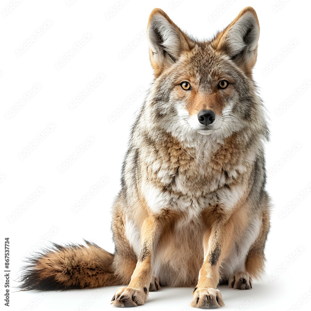 Coyote isolated on white background with shadow. Coyote animal Coyote isolated on white background with shadow. Coyote animal