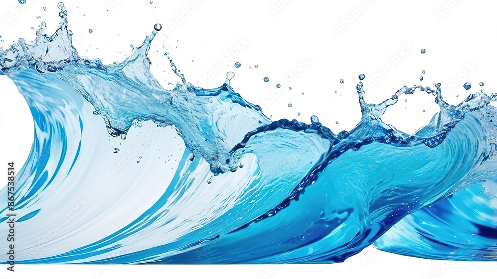 Sea waves splashing blue water Isolated transparent background Sea waves splashing blue water Isolated transparent background