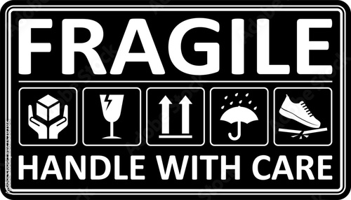 Vector Icons Set for Fragile Packages, Logistics and Shipping Delivery Labels. Fragile Package Concept. Print Ready Design. Ensure Safe Handling