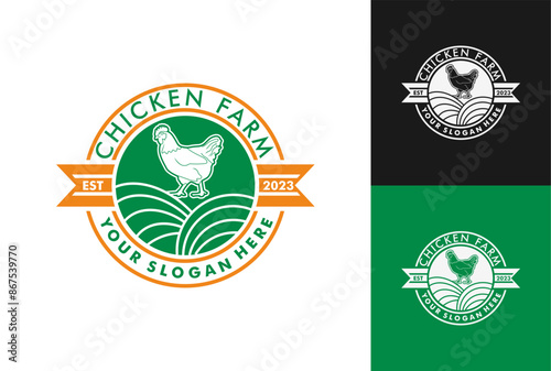  Chicken farm logo stamp template minimalist  Chicken mascot logo vector Illustration of chicken.
