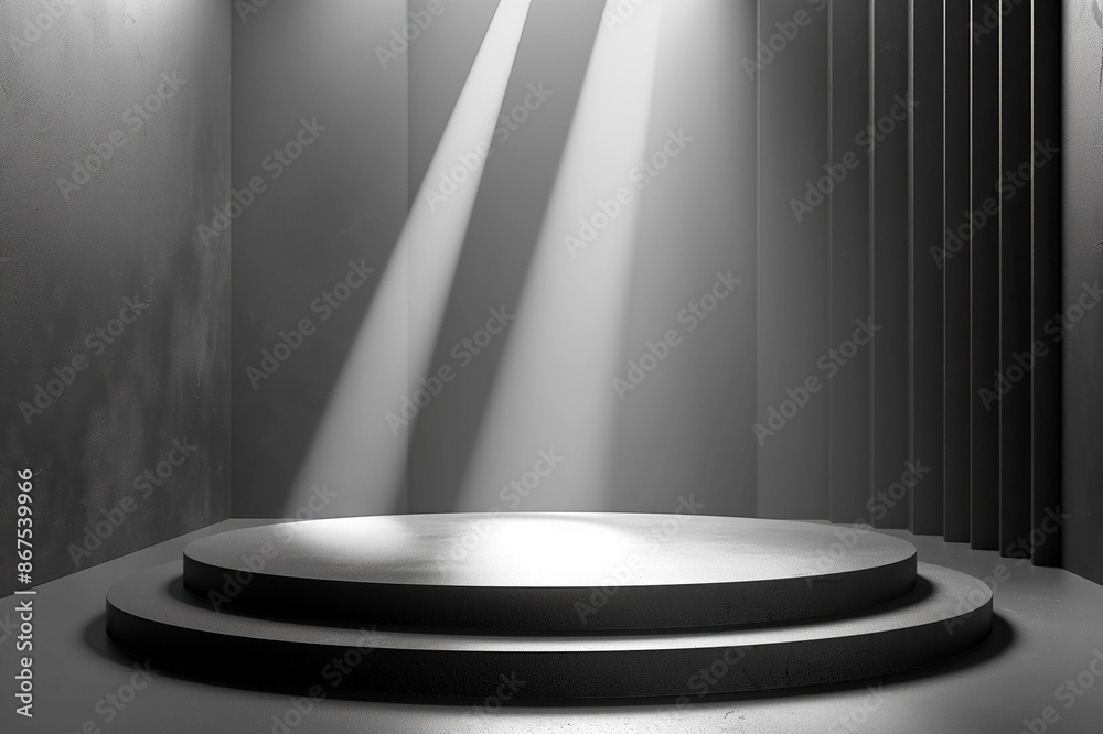 Obraz premium An empty modern pedestal with dynamic lighting on a textured background, concept of display. Generative AI