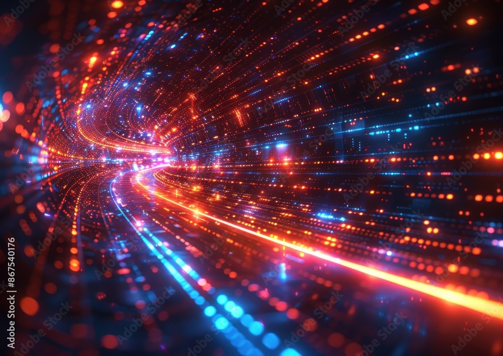 Abstract Digital Tunnel with Bright Lights Abstract Digital Tunnel with Bright Lights