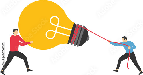 Business competition, fight or compete for vacancy, job promotion or career development concept, businessmen competitor fight and pulling office management chair.

