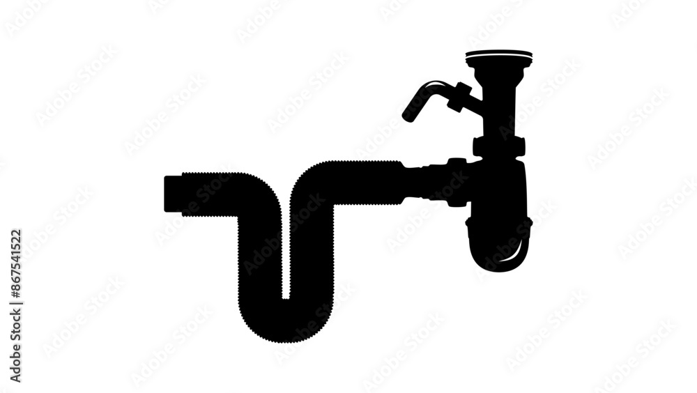 Bottle trap siphon for sinks, black isolated silhouette Bottle trap siphon for sinks, black isolated silhouette