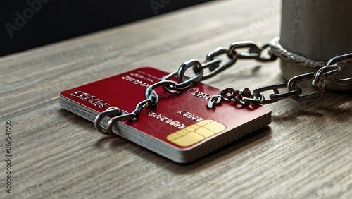 Credit card with golden padlock. Concept of protection. photo