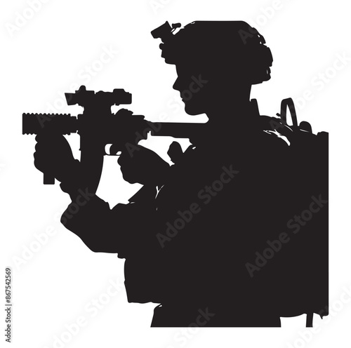 Soldier silhouettes Army man in various action vector isolated on white background