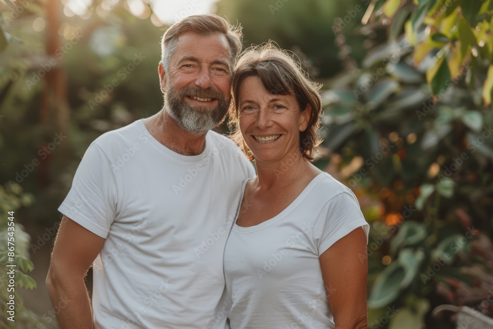 Fototapeta premium Happy Couple in Nature, Smiling and Posing for a Photo
