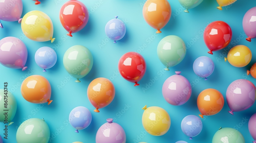 A vibrant array of multicolored floating balloons creating a cheerful atmosphere A vibrant array of multicolored floating balloons creating a cheerful atmosphere