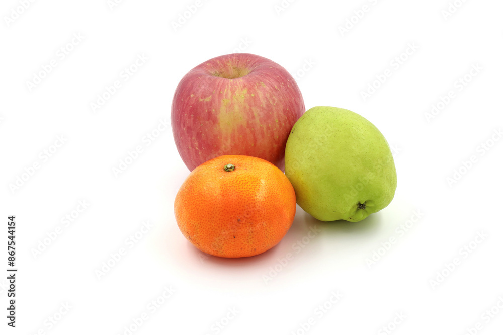 orange apple and Guava, isolated on white background orange apple and Guava, isolated on white background