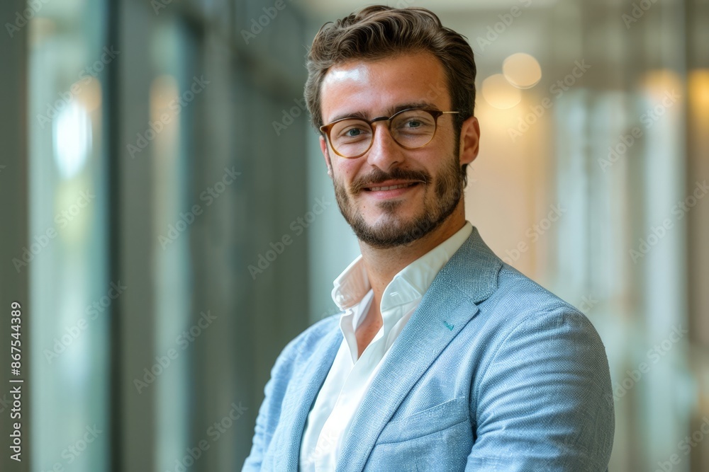 Smiling Businessman in Suit and Glasses Smiling Businessman in Suit and Glasses